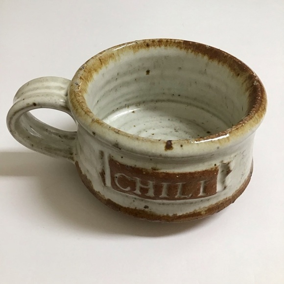 Studio Pottery Other - Handmade Studio Pottery Chili Bowl Handle Natural Speckled Glaze Rustic Cabin